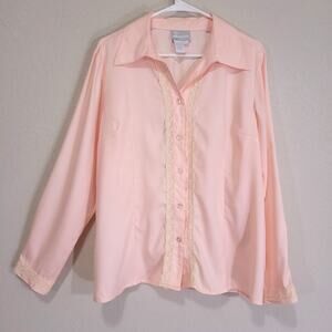 Swann Pink Blouse Womens Size 16 Office Professional Lace Button Up V Ne…